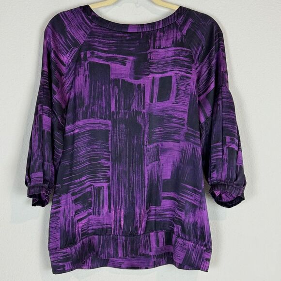 AK Anne Klein Purple Silk Scoop Neck Blouse M - Picture 4 of 7